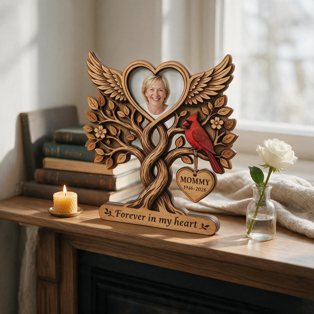 Forever in Our Hearts Memorial - Personalized 2-Layered Wooden Plaque - Heartfelt Sympathy Gift for Loved Ones