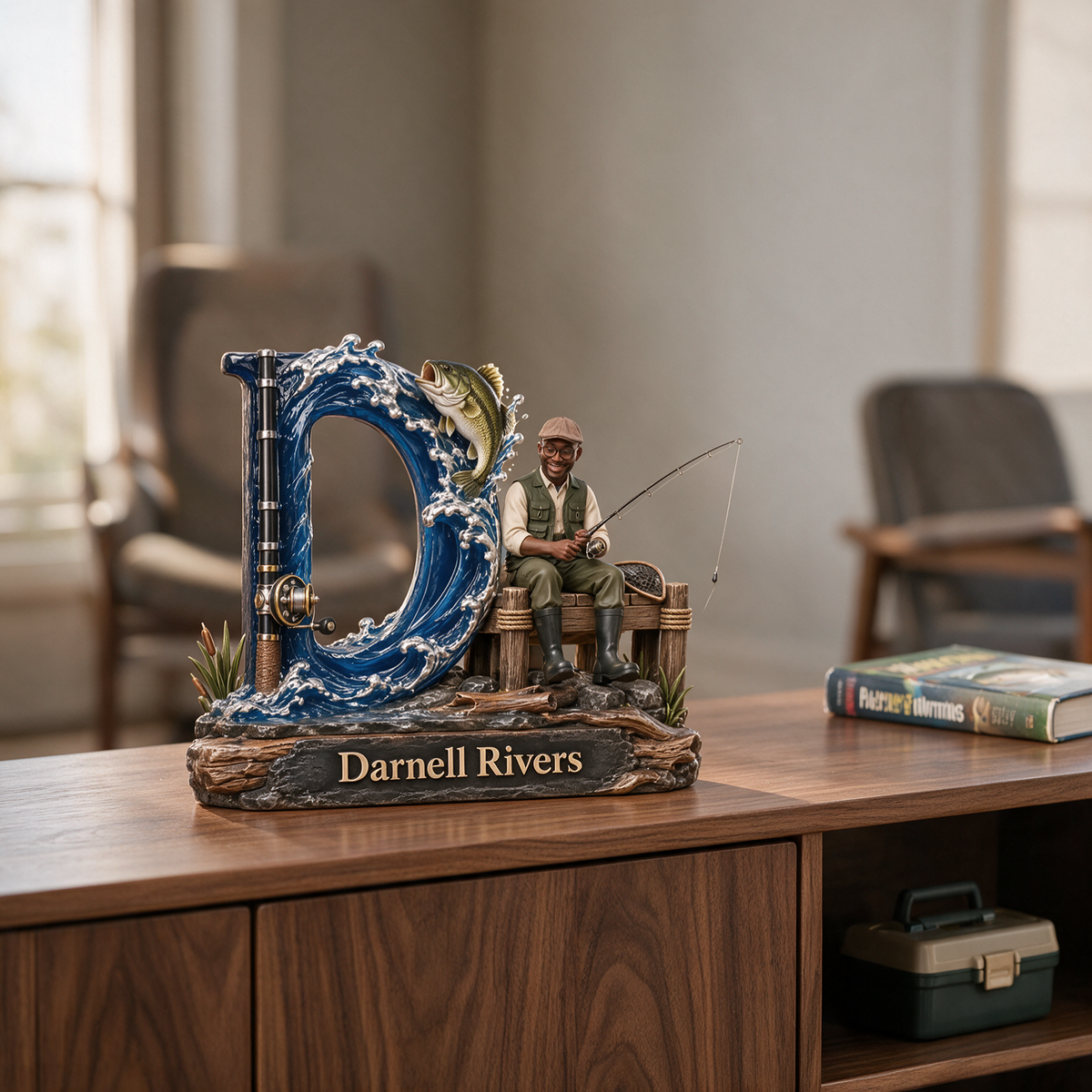 Personalized Fishing Monogram 3D Plaque with Custom Photo and Name