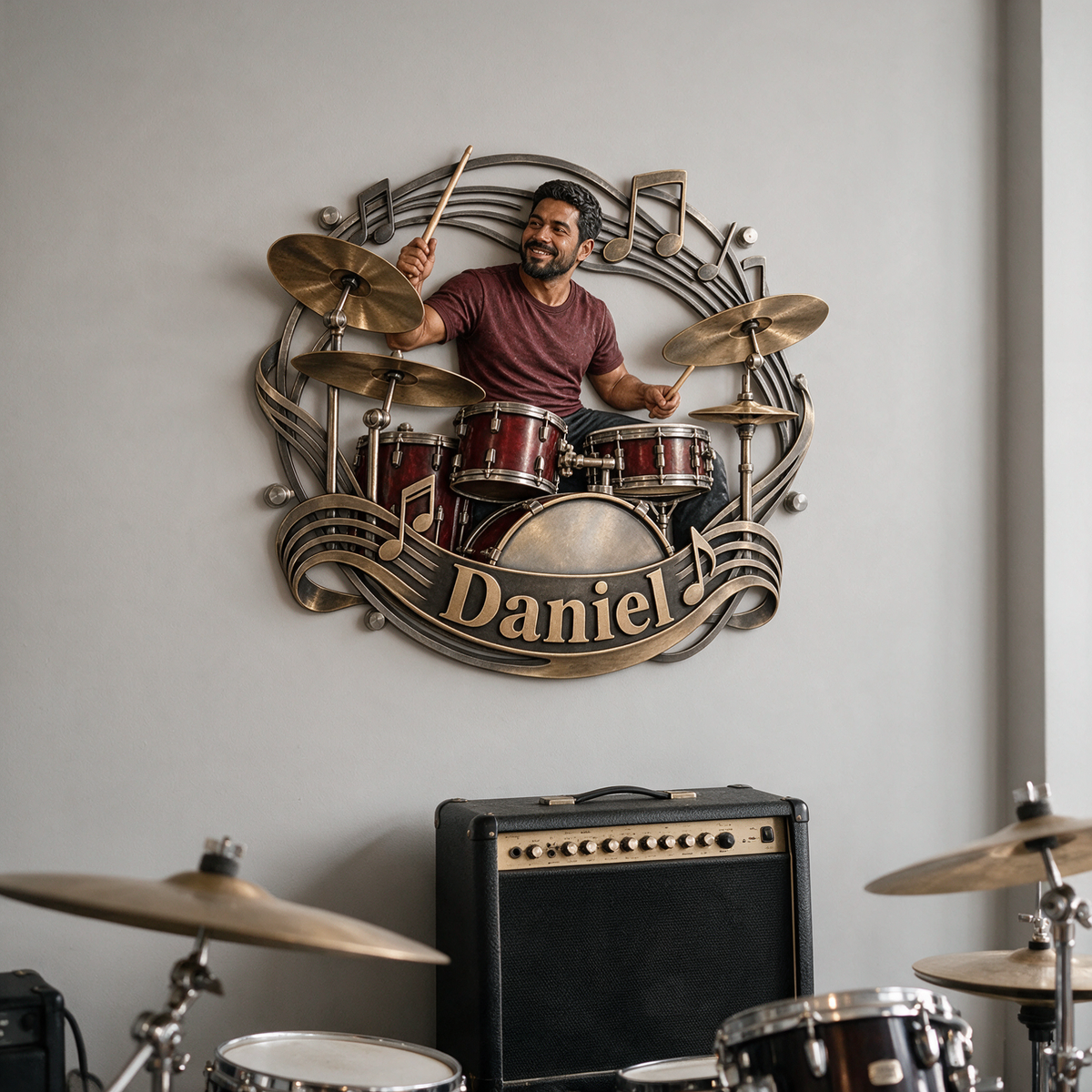 Personalized Custom Photo Drummer 3D Cut Metal Sign - Gift for Men