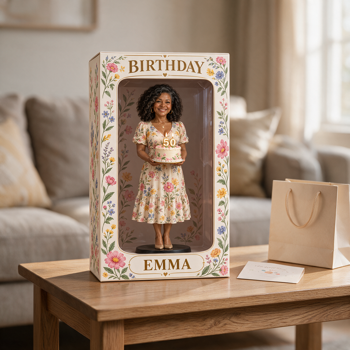 Personalized Custom Photo Wildflower Figurine Display Box - 50th Birthday Gift for Women