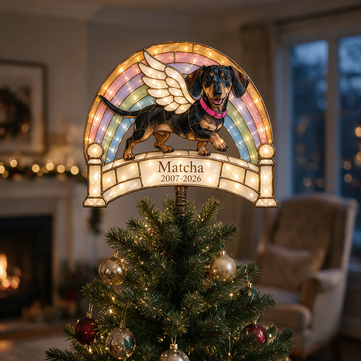 Personalized Dog Memorial Rainbow Bridge Christmas Tree Topper