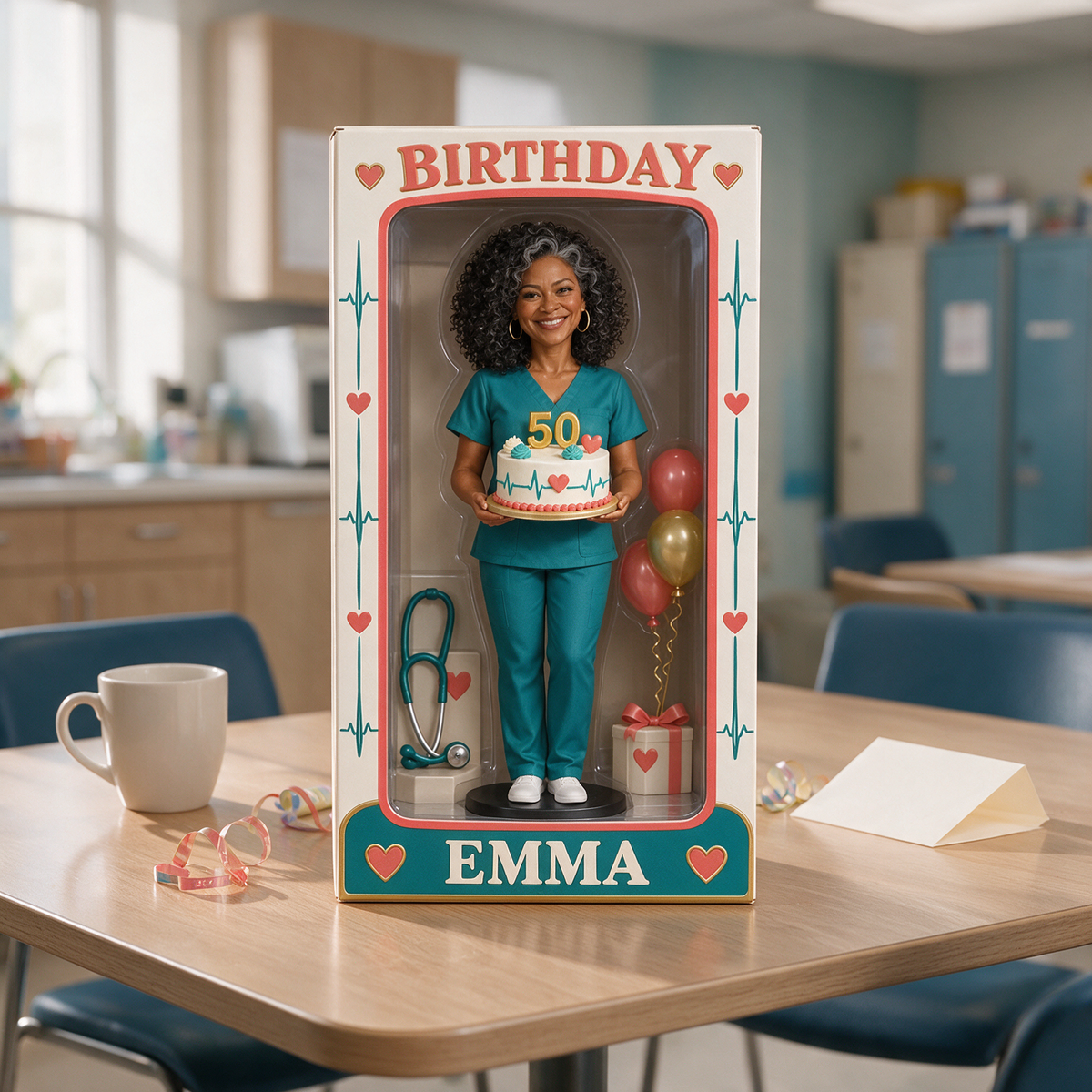 Personalized Nurse Figurine Display Box - Birthday Photo Portrait with Custom Name and Age