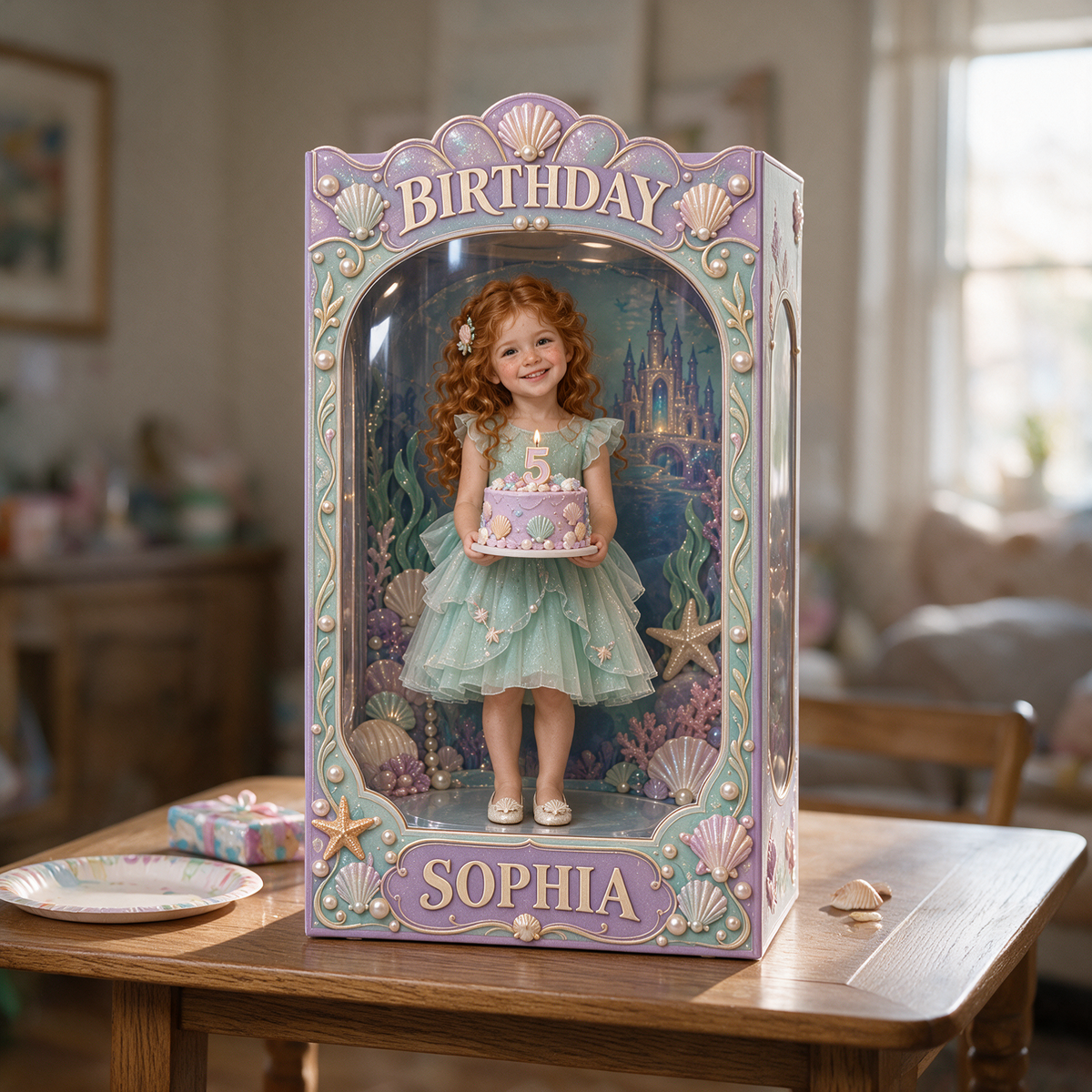 Personalized Custom Photo Under the Sea Acrylic Display Box - 5th Birthday Gift for Girls
