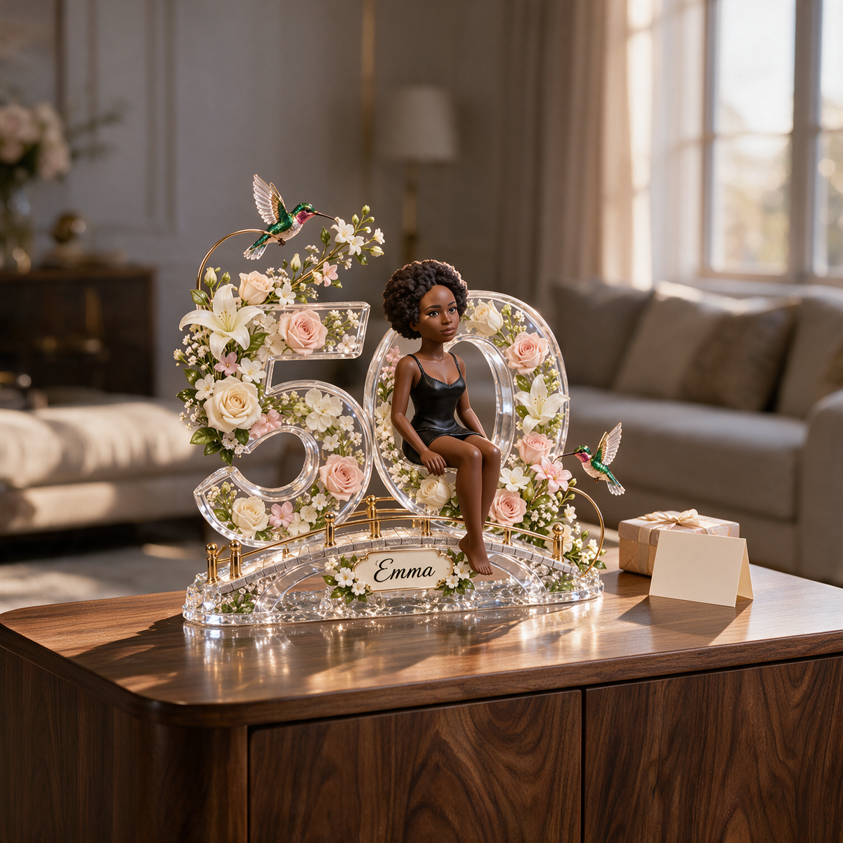 Personalized Custom Photo Hummingbird Acrylic Number Figurine Display - 50th Birthday Gift for Women