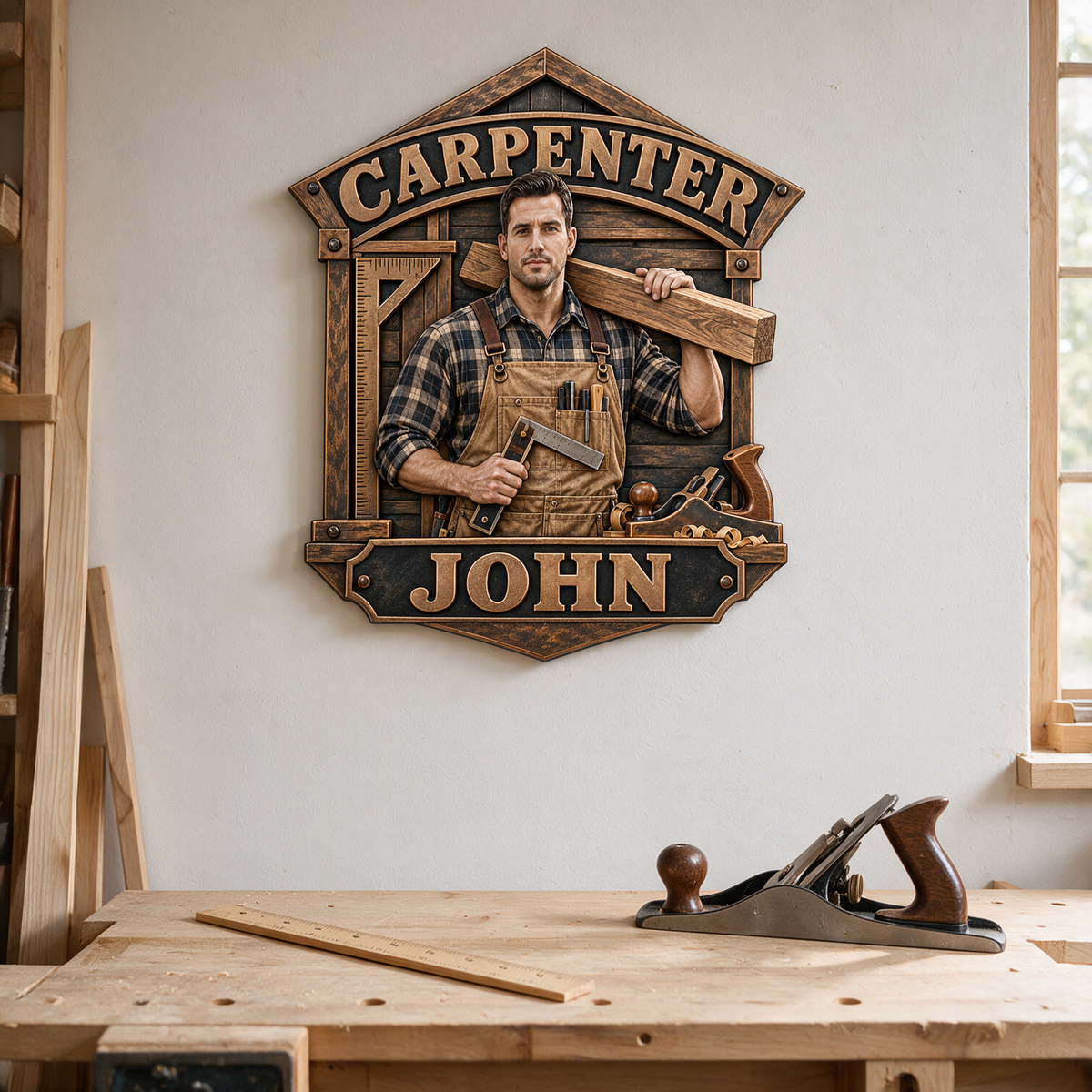 Personalized Custom Photo Carpenter 3D Printed Cut Metal Sign - Gift for Young Men