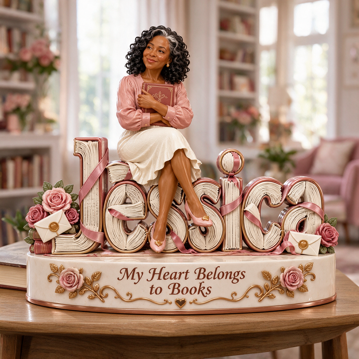 Personalized Custom Photo Romance Book Lover 3D Name Figurine - Gift for Older Women