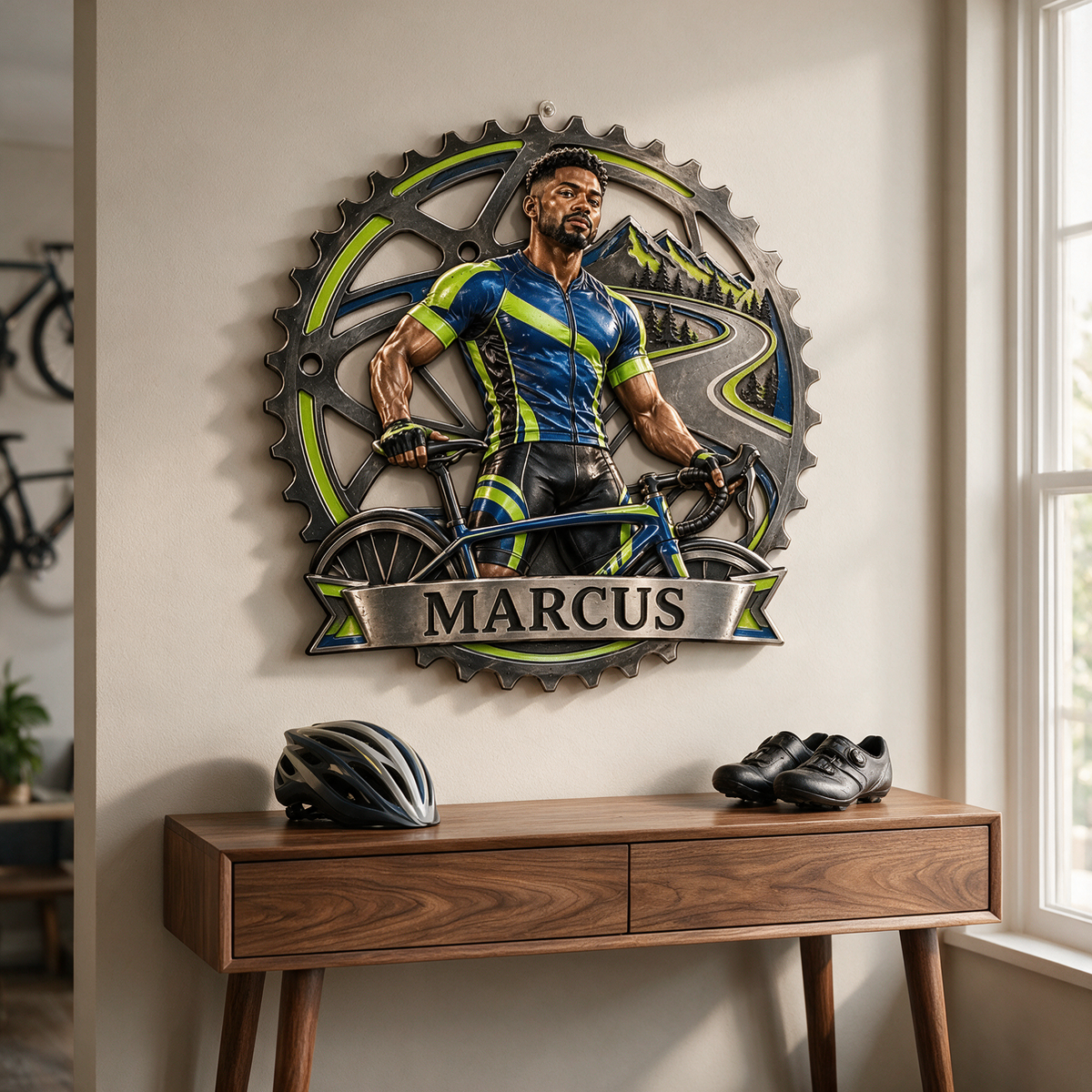 Personalized Custom Photo Cycling 3D Printed Cut Metal Sign - Gift for Young Men
