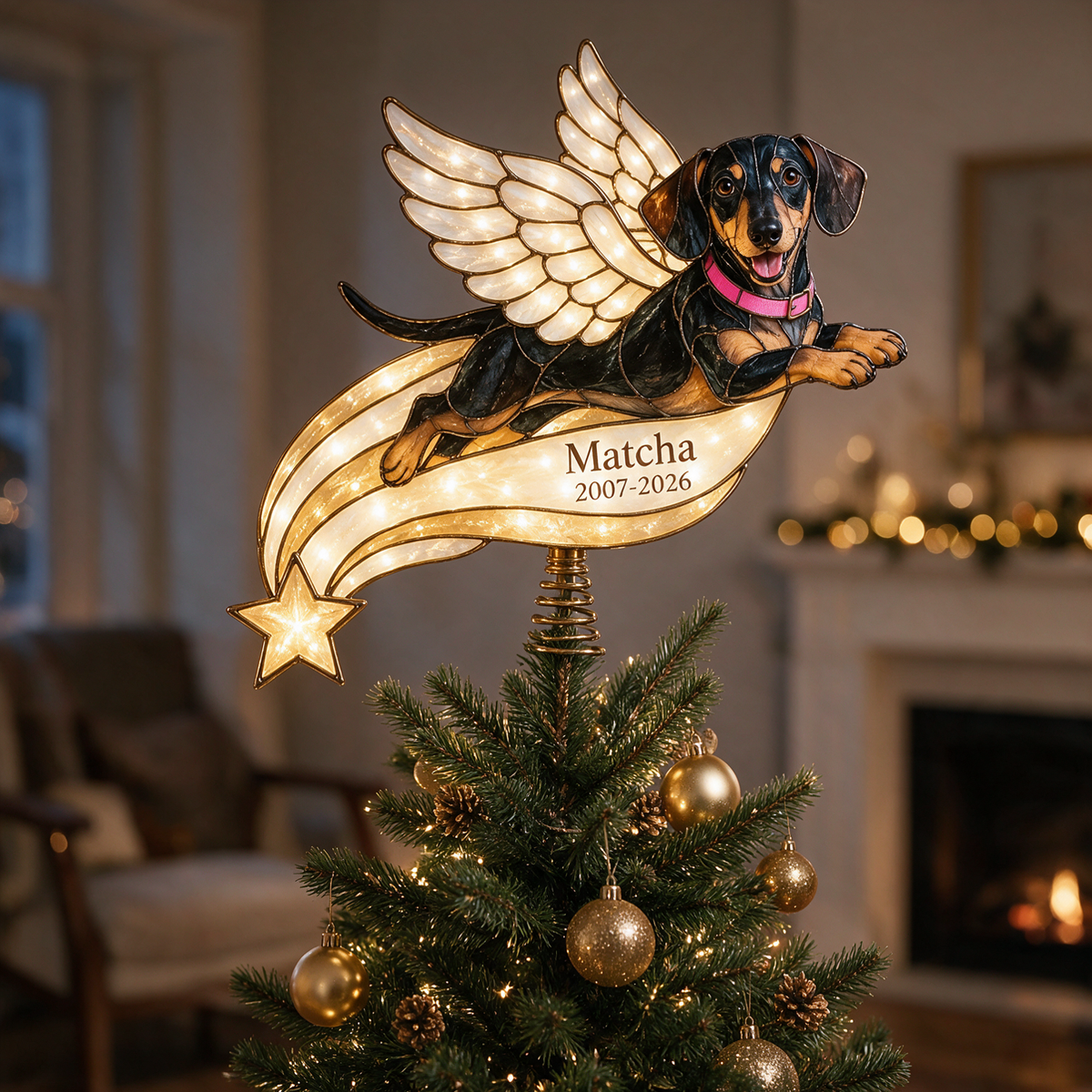 Personalized Dog Memorial Illuminated Christmas Tree Topper