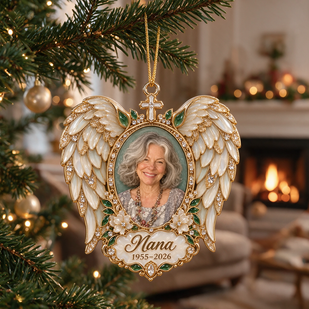Personalized Custom Photo Angel Wings Memorial 3D Christmas Ornament - Grandmother Remembrance Keepsake