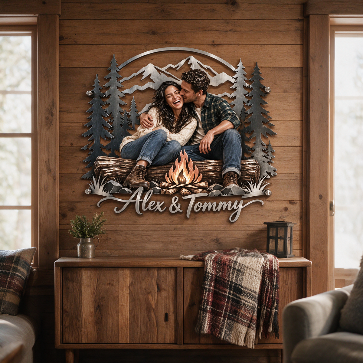 Personalized Custom Photo Camping 3D Metal Wall Art - Gift for Couples