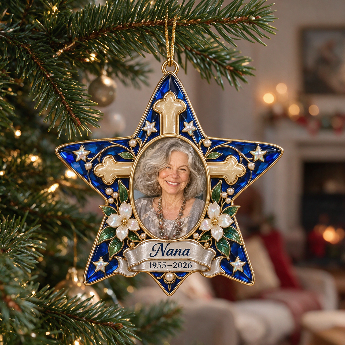 Personalized Custom Photo Star Memorial 3D Christmas Ornament - Grandmother Remembrance Keepsake