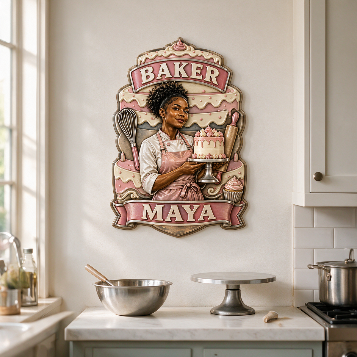 Personalized Custom Photo Baker 3D Printed Cut Metal Sign - Gift for Young Women
