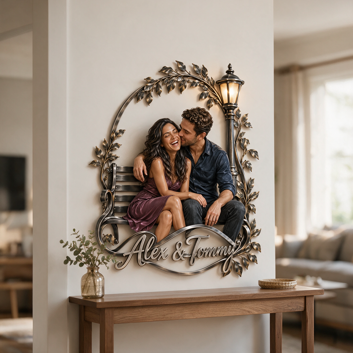 Personalized Custom Photo Park Bench 3D Metal Wall Art - Gift for Couples