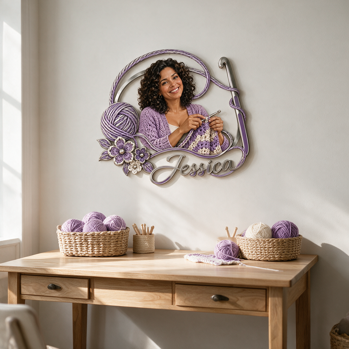 Personalized Custom Photo Crochet 3D Cut Metal Sign - Gift for Women
