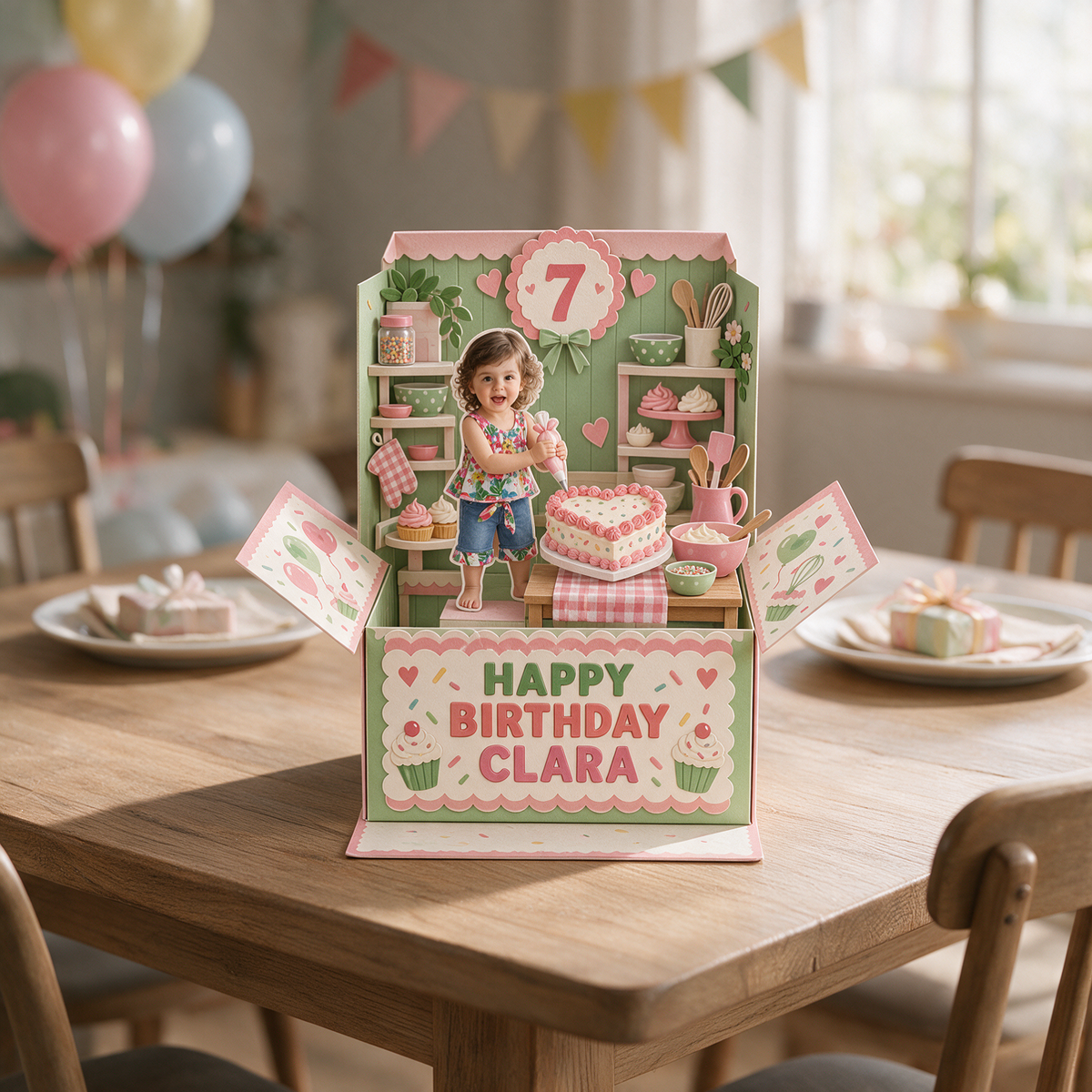 Personalized Baking Birthday Pop Up Box Card - Custom Photo Cake Decorating Keepsake