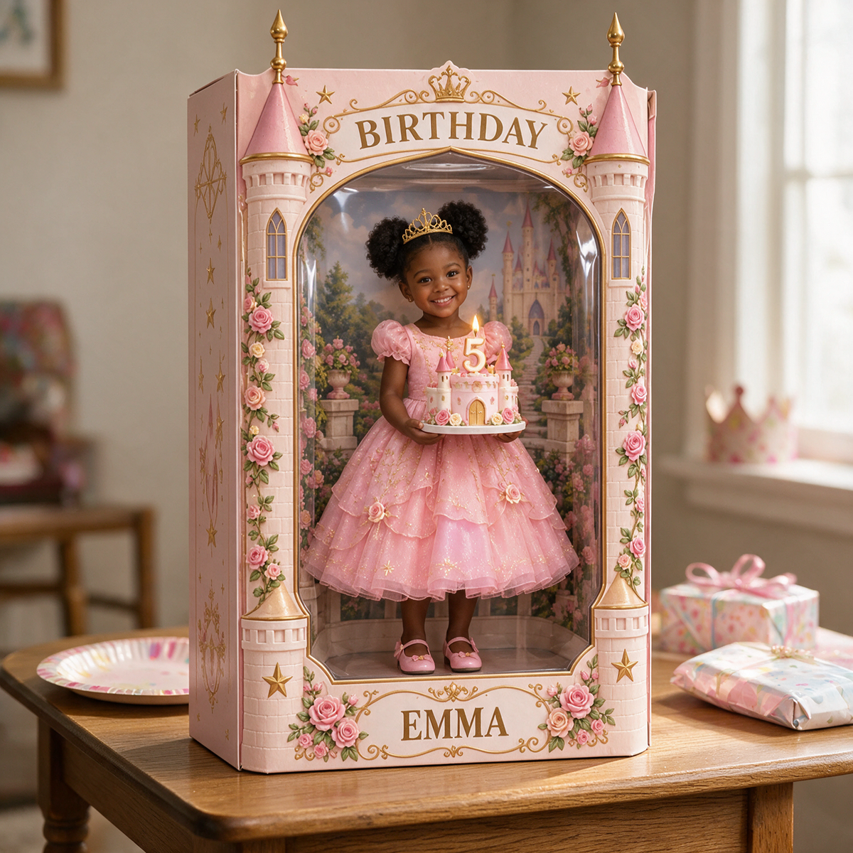 Personalized Custom Photo Princess Castle Acrylic Display Box - 5th Birthday Gift for Girls