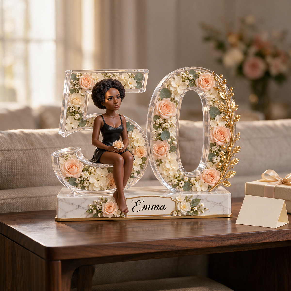 Personalized Custom Photo Floral Acrylic Number Figurine Display - 50th Birthday Gift for Women