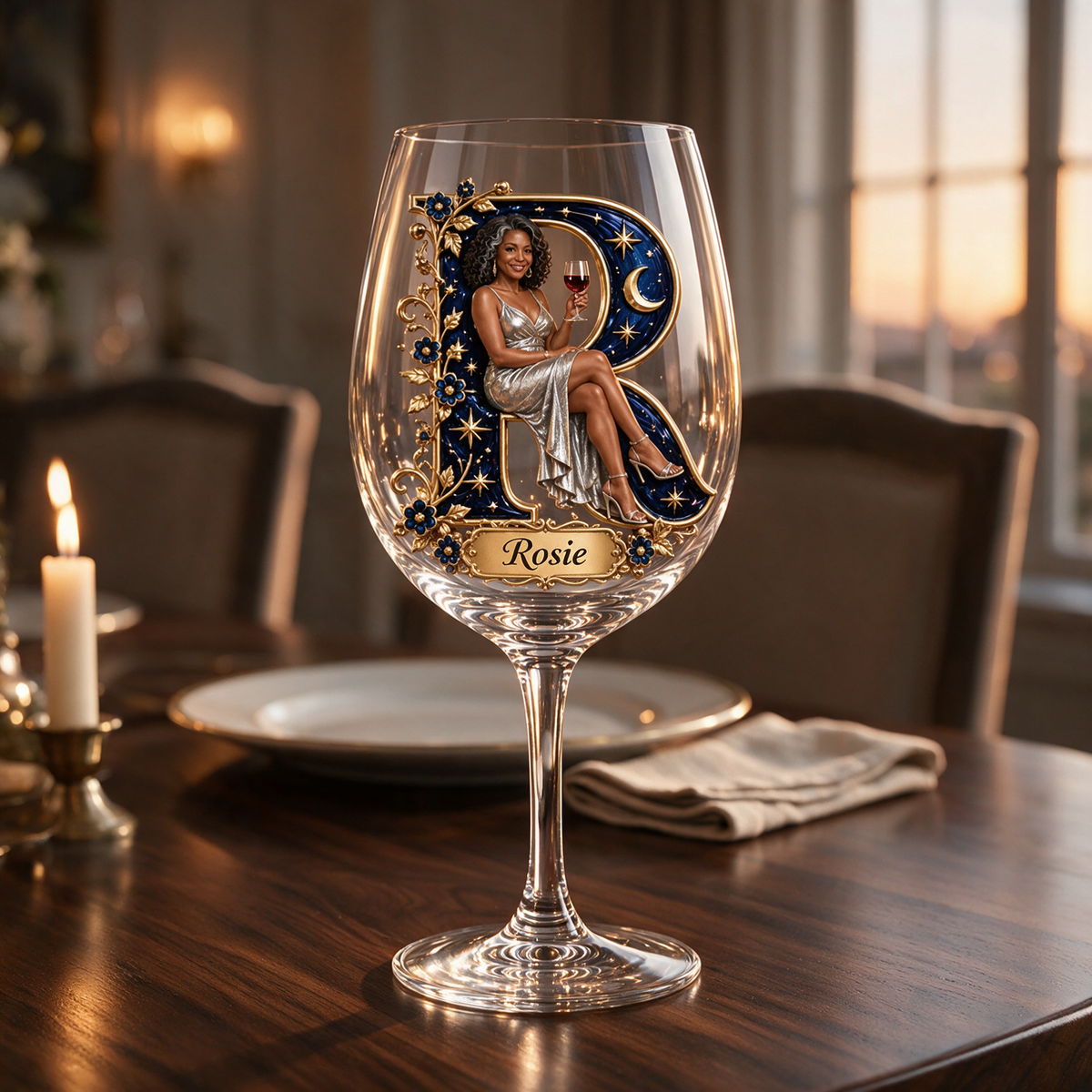Personalized Custom Photo Celestial Wine Glass - Gift for Older Women