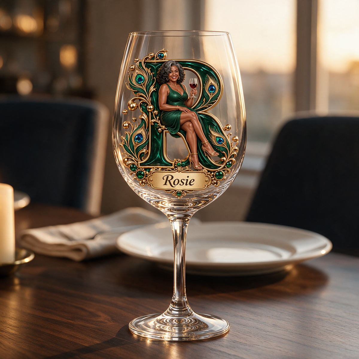 Personalized Custom Photo Peacock Wine Glass - Gift for Older Women