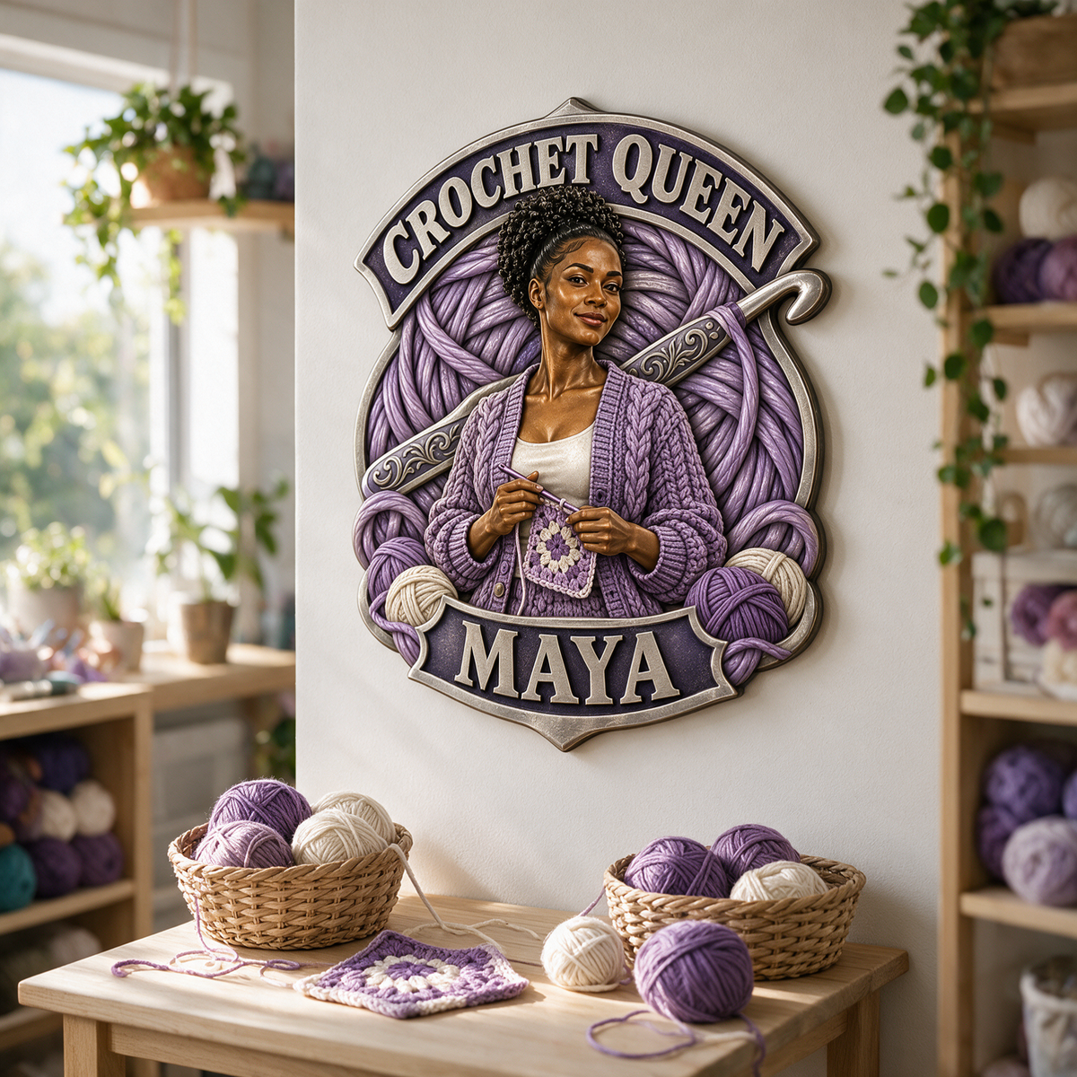 Personalized Custom Photo Crochet Queen 3D Printed Cut Metal Sign - Gift for Young Women