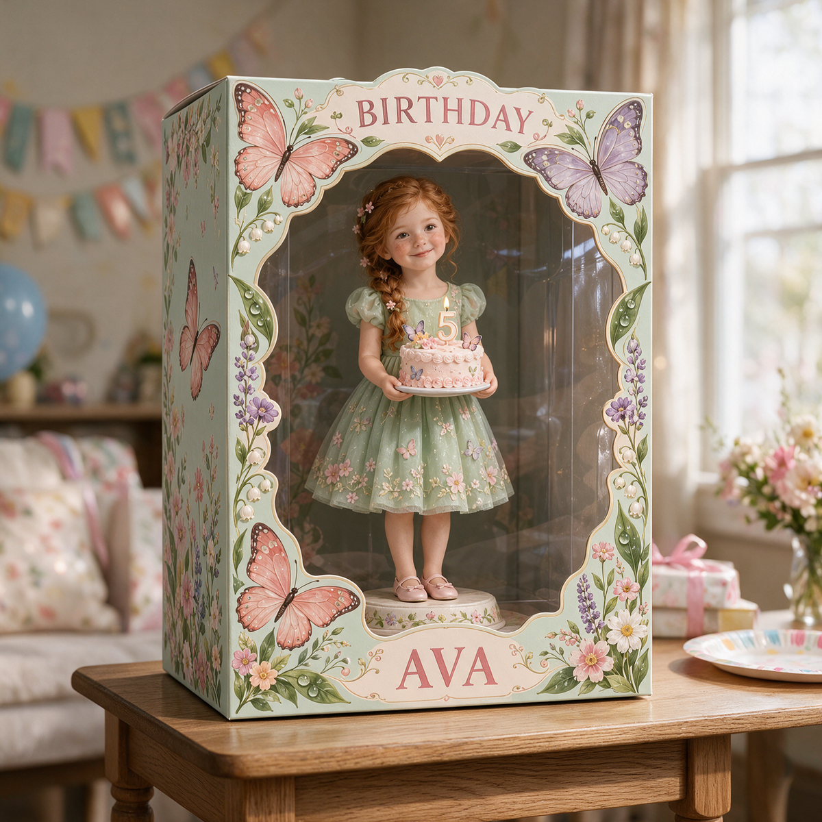Personalized Custom Photo Butterfly Garden Acrylic Display Box - 5th Birthday Gift for Girls