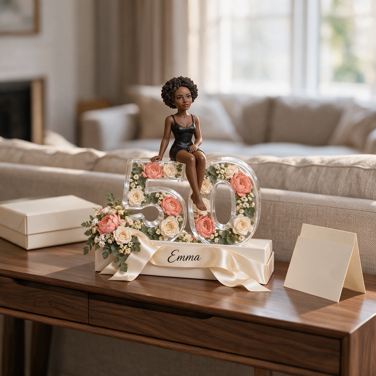 Personalized Custom Photo Floral Acrylic Number Figurine Display - 50th Birthday Gift for Women