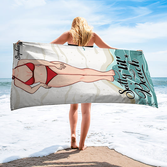 Salty Lil' Beach - Sea Lover gift for friend, sister, girlfriend, wife, mom - Personalized Beach Towel