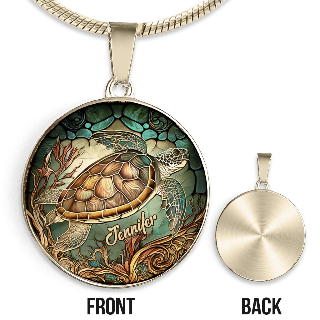 Love Turtles - Personalized Turtle Round Pendant Necklace