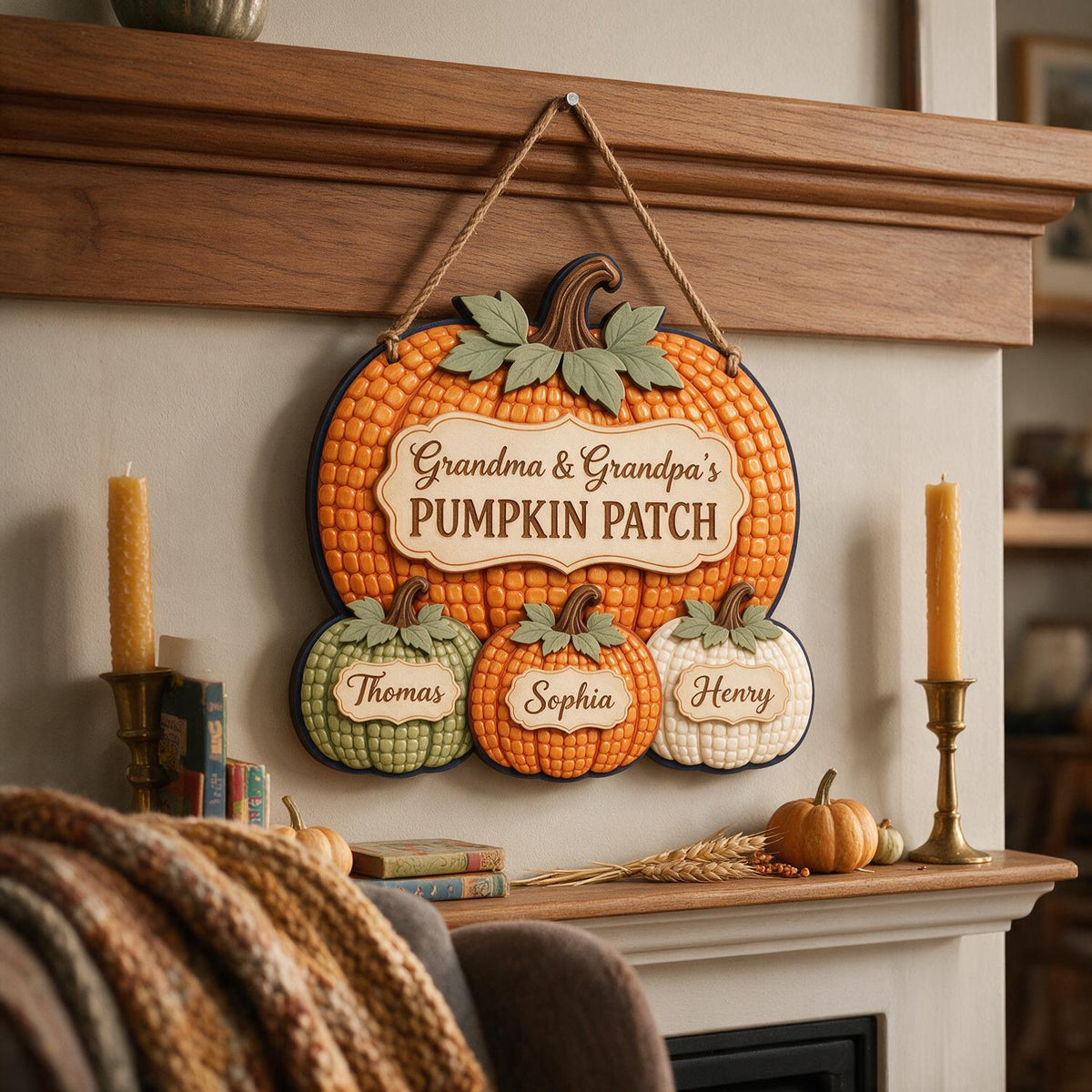Personalized Fall Pumpkin Patch Wood Sign for Grandparents, Custom Family Names Autumn Wall Decor