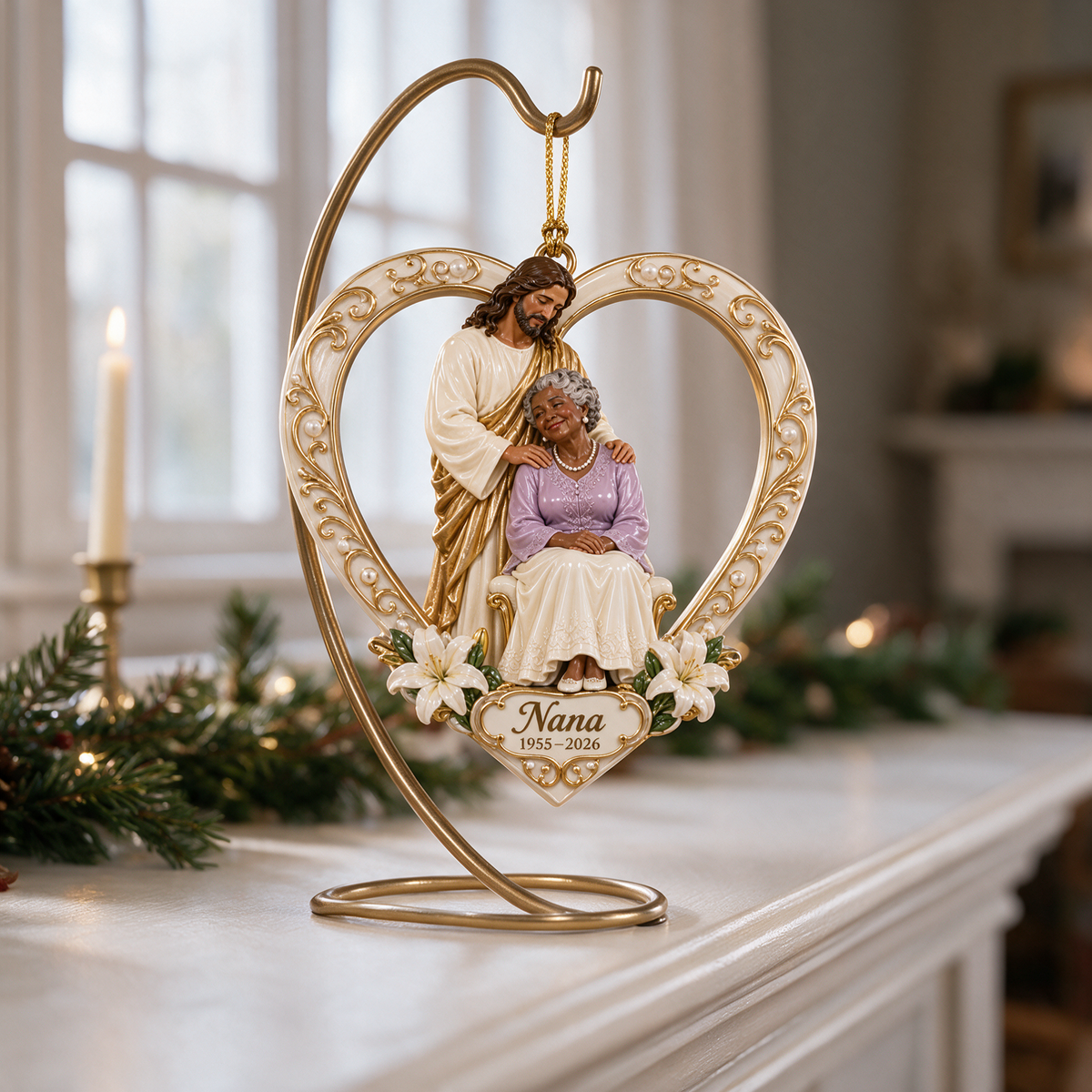 Personalized Custom Photo Jesus Heart Memorial 3D Christmas Ornament - Grandmother Remembrance Keepsake