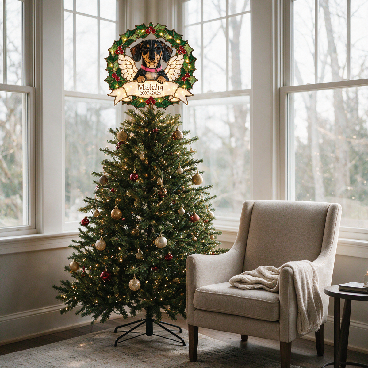 Personalized Illuminated Dog Memorial Christmas Tree Topper