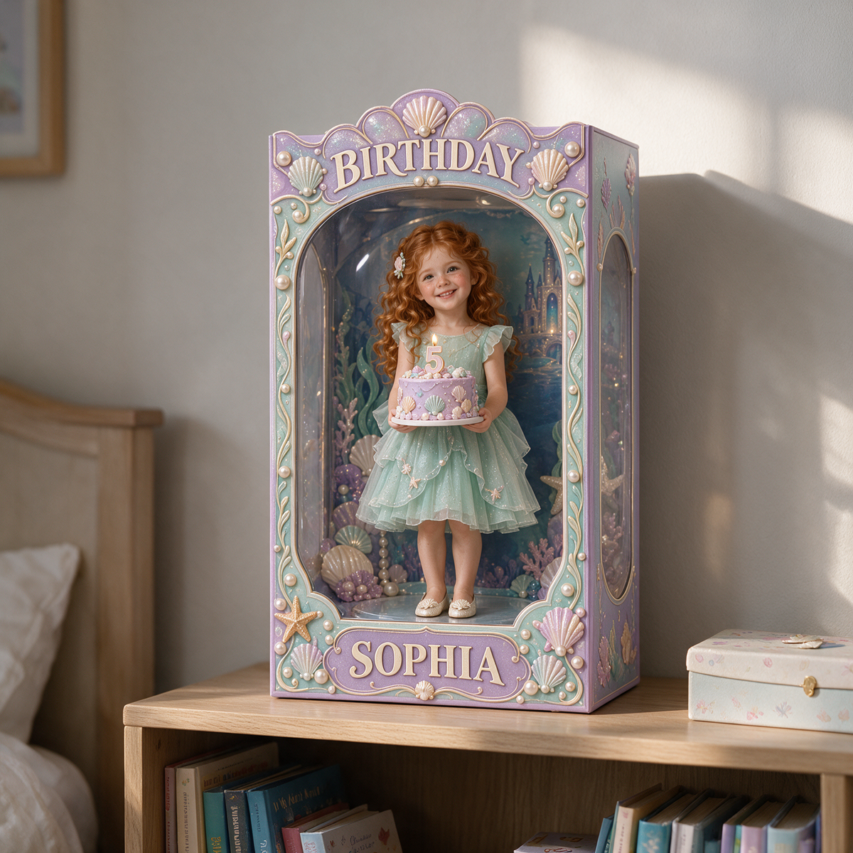 Personalized Custom Photo Under the Sea Acrylic Display Box - 5th Birthday Gift for Girls