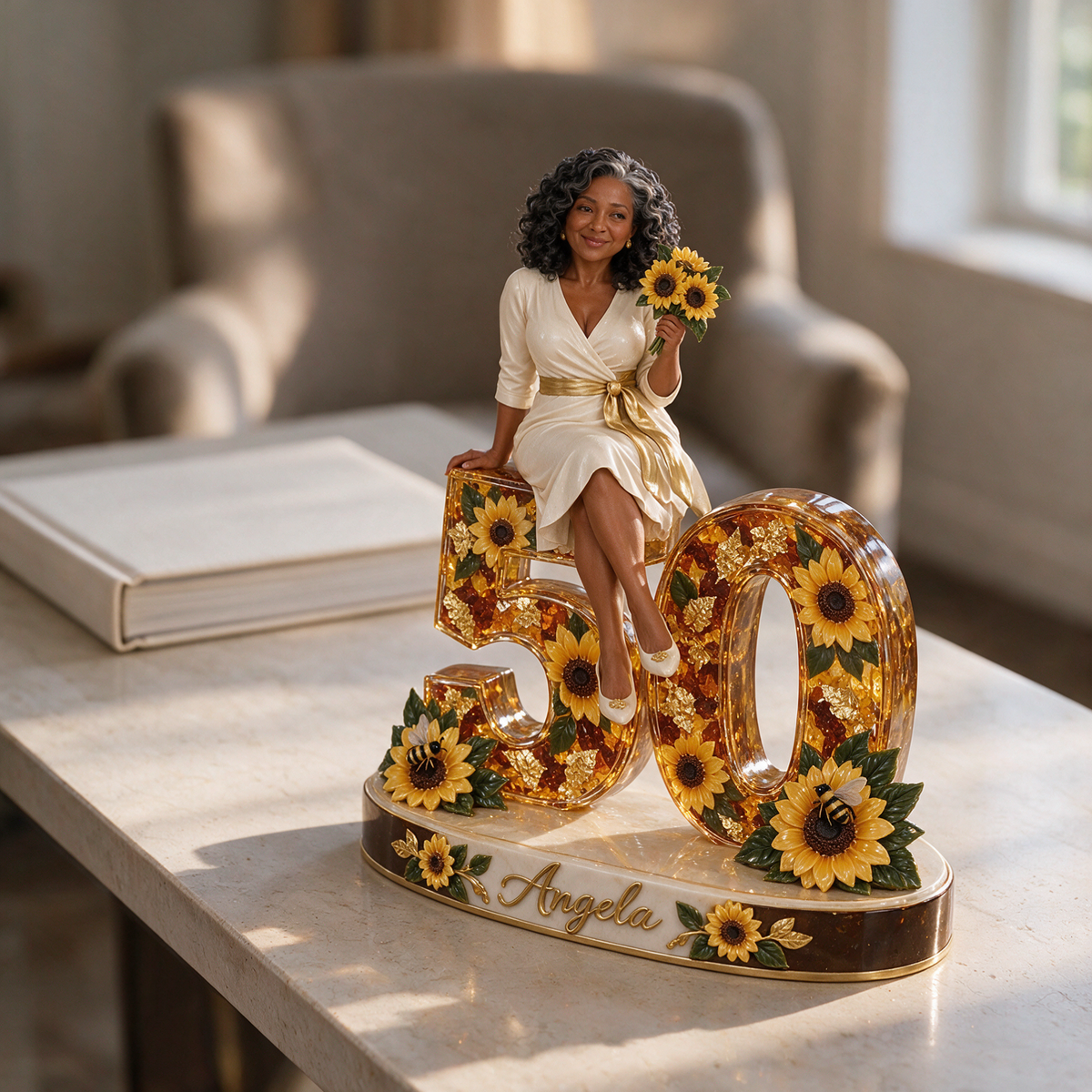 Personalized Sunflower Custom Shaped Acrylic Plaque, Custom Portrait 18th 21st 30th 40th 50th 60th Birthday Gift for Mom, Wife, Girlfriend, Daughter, Sister, Sunflower Lover, Best Friend