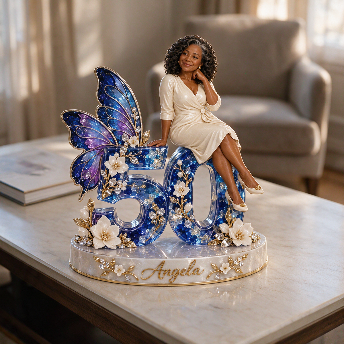 Personalized Birthday Acrylic Plaque - Custom Portrait Keepsake, Blue Butterfly Design
