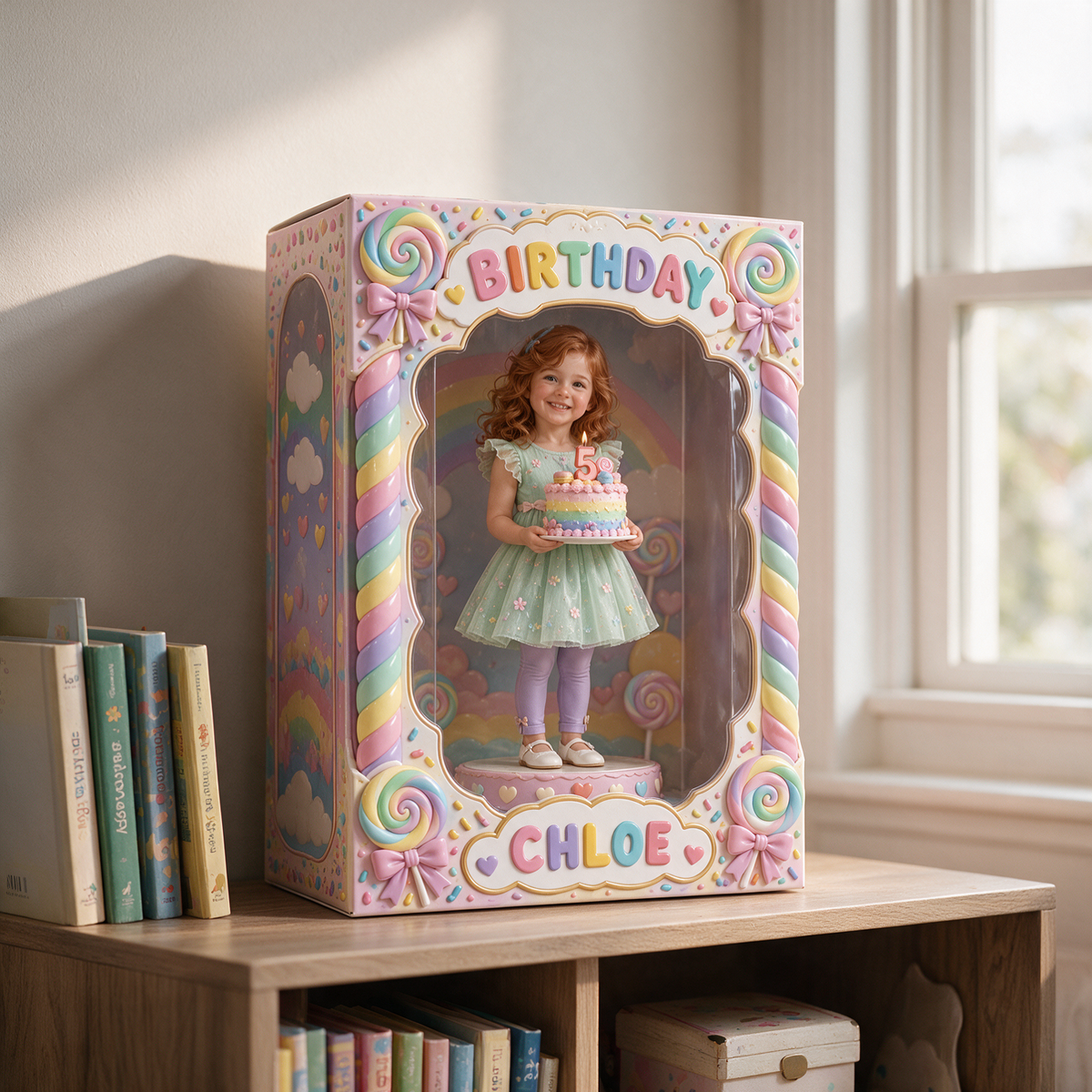 Personalized Custom Photo Candy Acrylic Display Box - 5th Birthday Gift for Girls