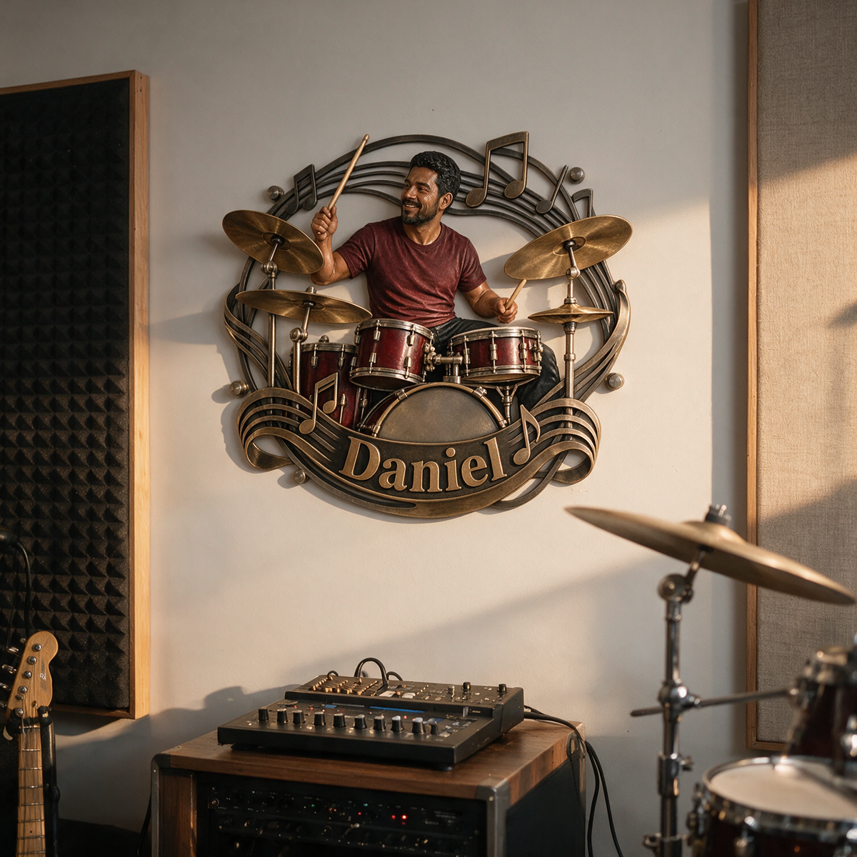 Personalized Custom Photo Drummer 3D Cut Metal Sign - Gift for Men