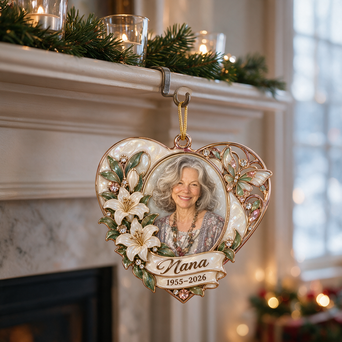 Personalized Custom Photo Lily Heart Memorial Christmas Ornament - In Memory of Grandma