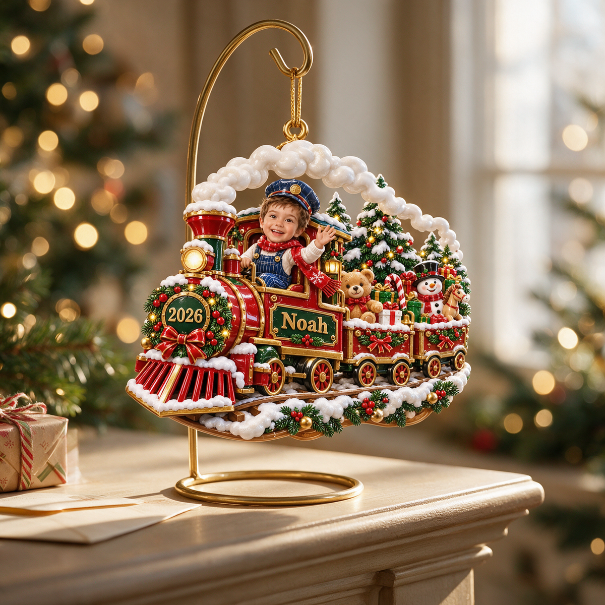 Personalized Custom Photo Train 3D Ornament - 2026 Christmas Gift for Boys