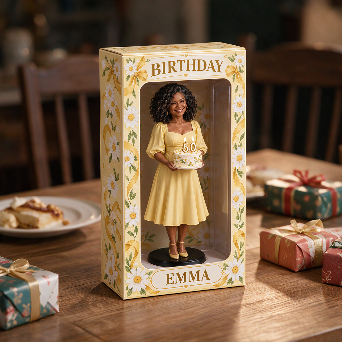 Personalized Custom Photo Daisy Figurine Display Box - 50th Birthday Gift for Women