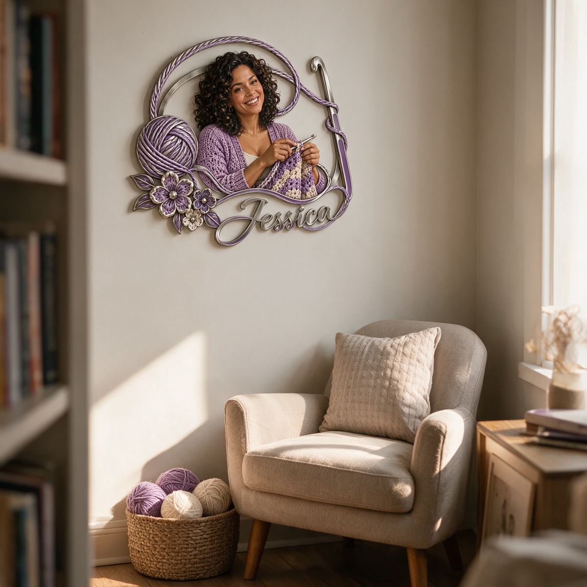 Personalized Custom Photo Crochet 3D Cut Metal Sign - Gift for Women