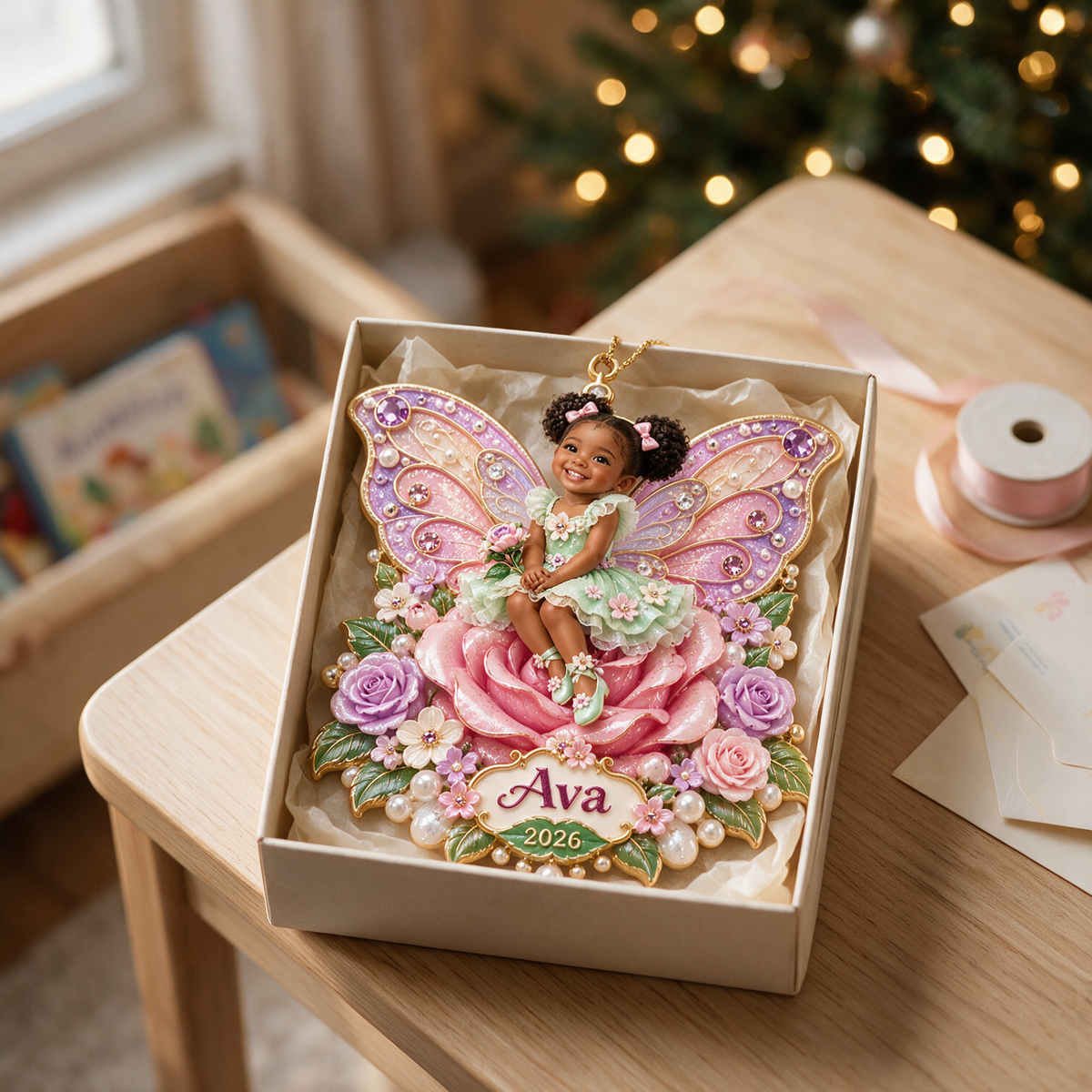 Personalized Custom Photo Flower Fairy 3D Ornament - 2026 Christmas Gift for Little Girls