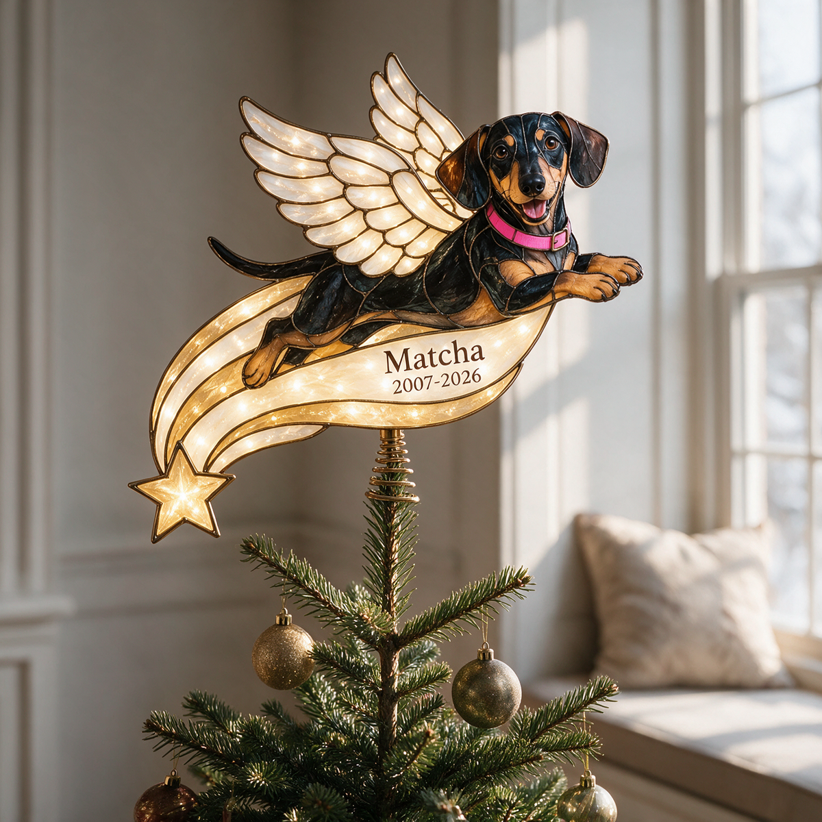Personalized Dog Memorial Illuminated Christmas Tree Topper