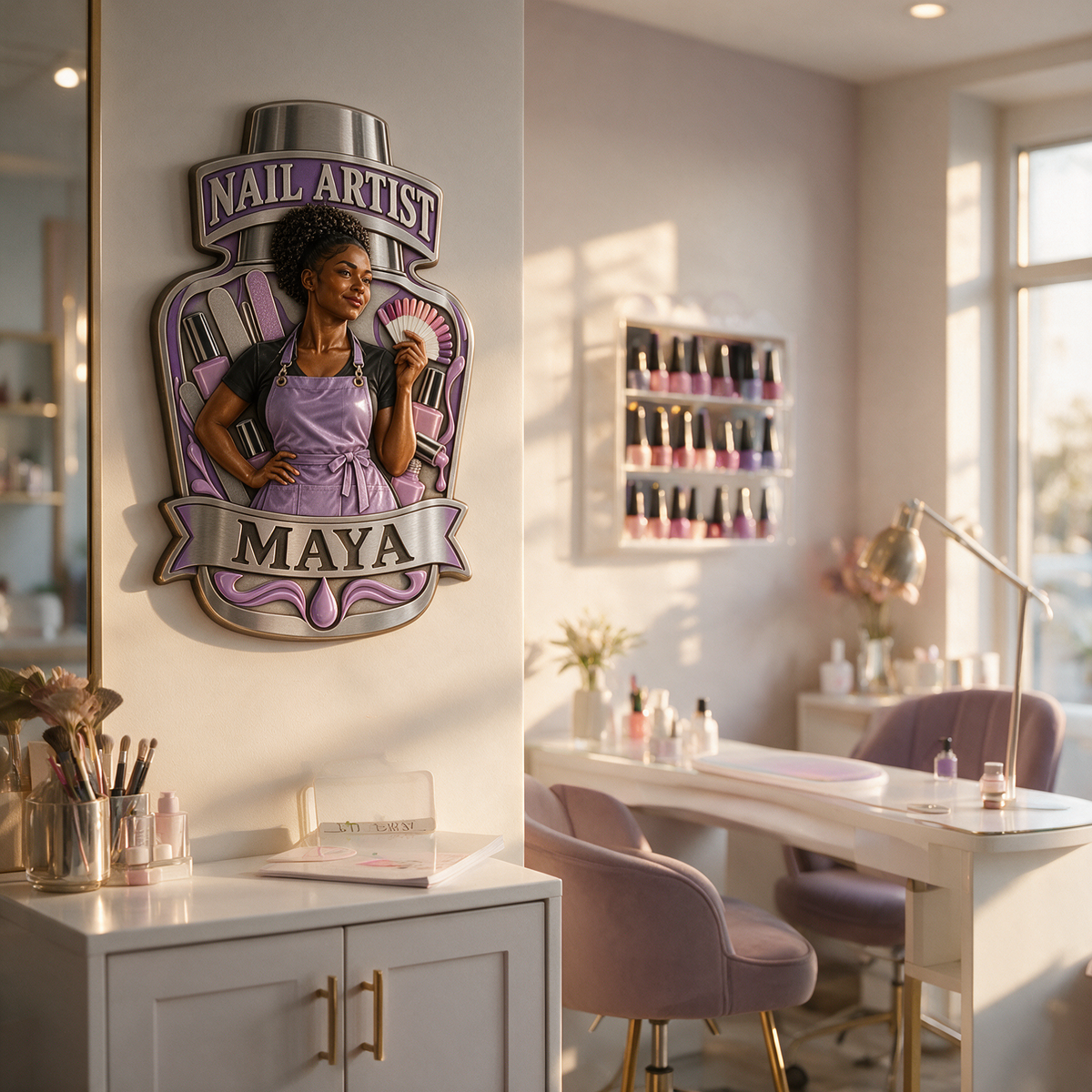 Personalized Custom Photo Nail Artist 3D Printed Cut Metal Sign - Gift for Young Women
