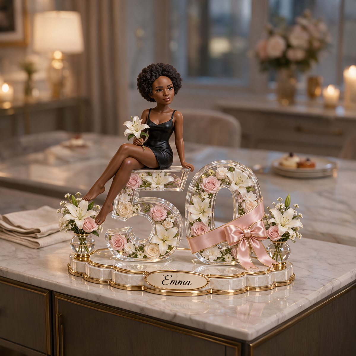 Custom Floral Number Acrylic Standee with Photo - Unique 50th Birthday Gift for Mom