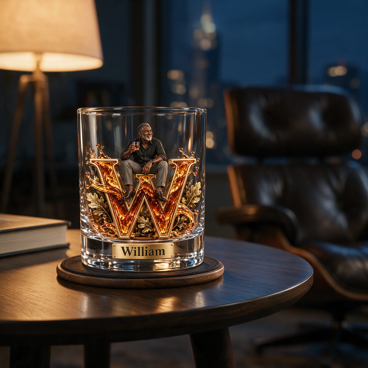 Personalized Custom Photo Whiskey Lover Monogram Whiskey Glass - Gift for Older Men