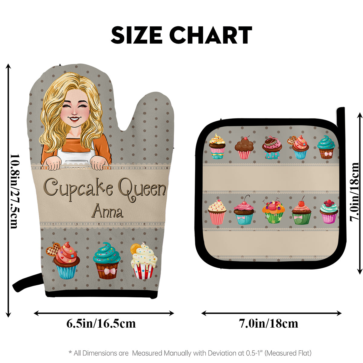 Cupcake Queen - Personalized Baking Oven Mitts & Pot Holder Set