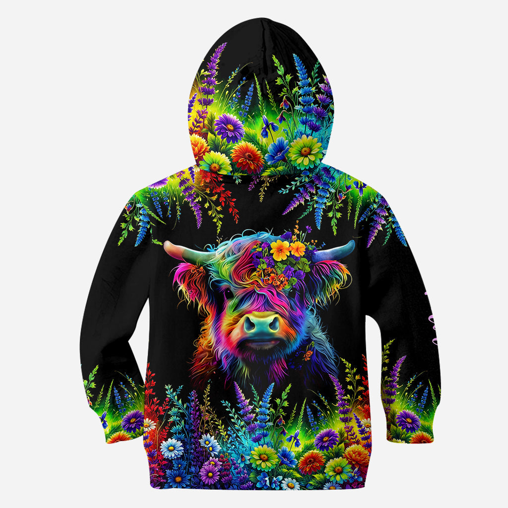 Beautiful Neon Highland Cow - Personalized Highland Cow Hoodie and Leggings