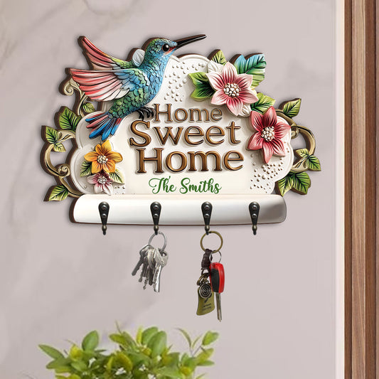 Home Sweet Home - Personalized Hummingbird Custom Shaped Key Rack