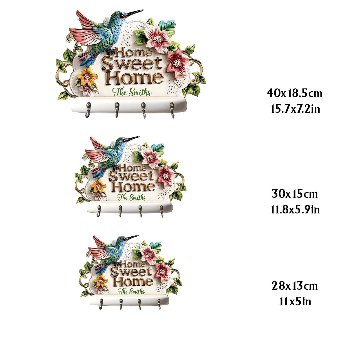 Home Sweet Home - Personalized Hummingbird Custom Shaped Key Rack