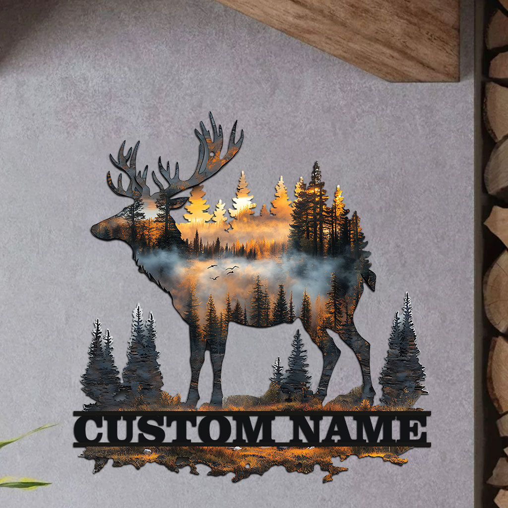 Custom Name Hunting Deer Sunset - Personalized Hunting Cut Metal Sign